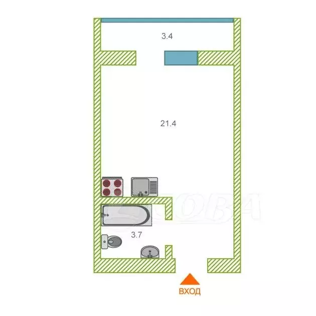 Квартира-студия: Тюмень, Полевая улица, 109к1 (25.3 м) - Фото 1