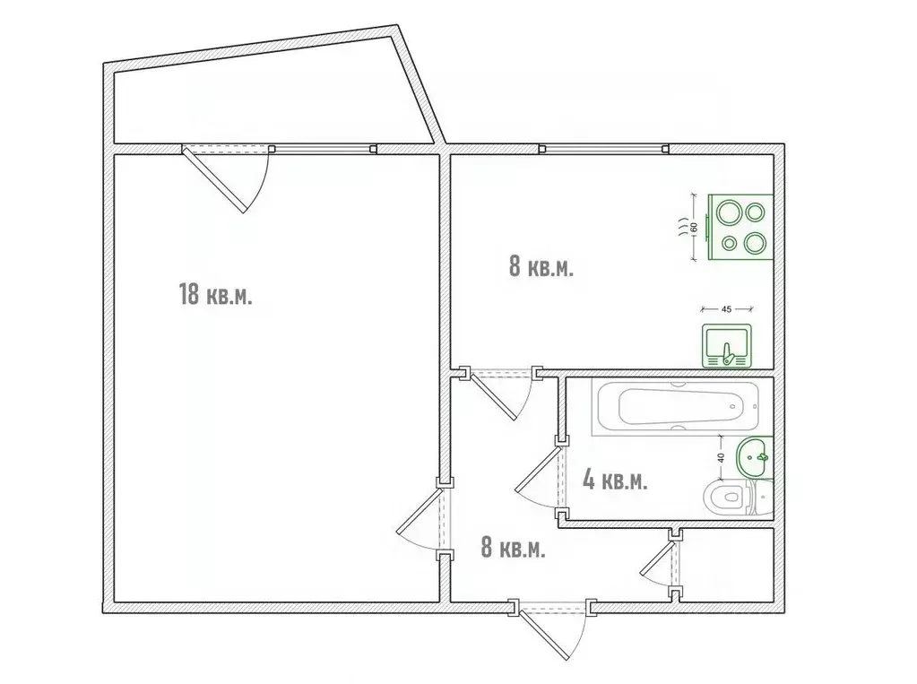 1-к кв. Омская область, Омск ул. Конева, 32/1 (38.0 м) - Фото 2