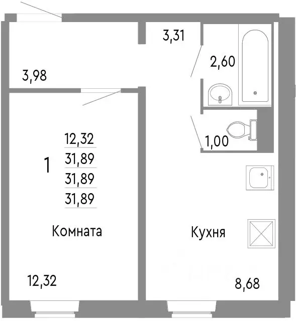 1-к кв. Челябинская область, Челябинск Нефтебазовая ул., 1к2 (31.89 м) - Фото 0