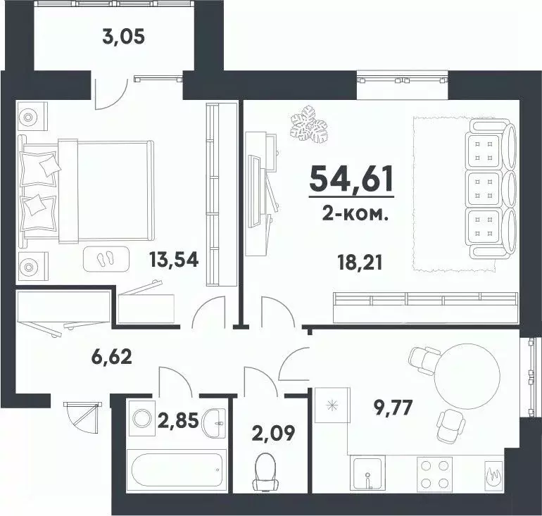 2-к кв. Волгоградская область, Волгоград Долина-2 жилрайон,  (54.61 м) - Фото 0