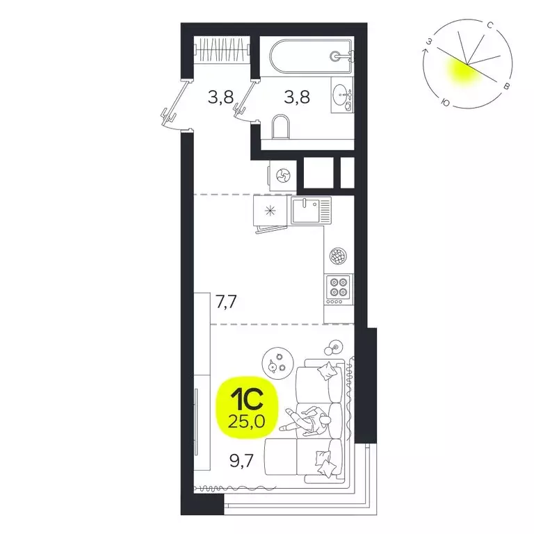 Квартира-студия: Екатеринбург, улица Титова, 19Б (25 м) - Фото 0
