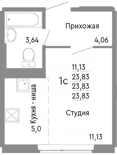 Студия Челябинская область, Челябинск ул. Блюхера, 125Д (24.26 м) - Фото 1