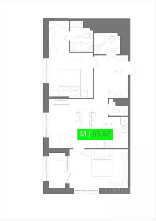 2-к кв. Санкт-Петербург Московское ш., 13ВА (65.92 м) - Фото 0