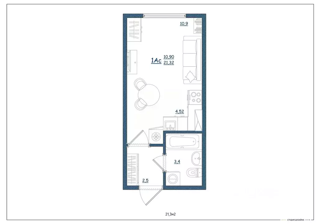 Студия Ярославская область, Ярославль ул. Дядьковская, 16А (21.3 м) - Фото 2