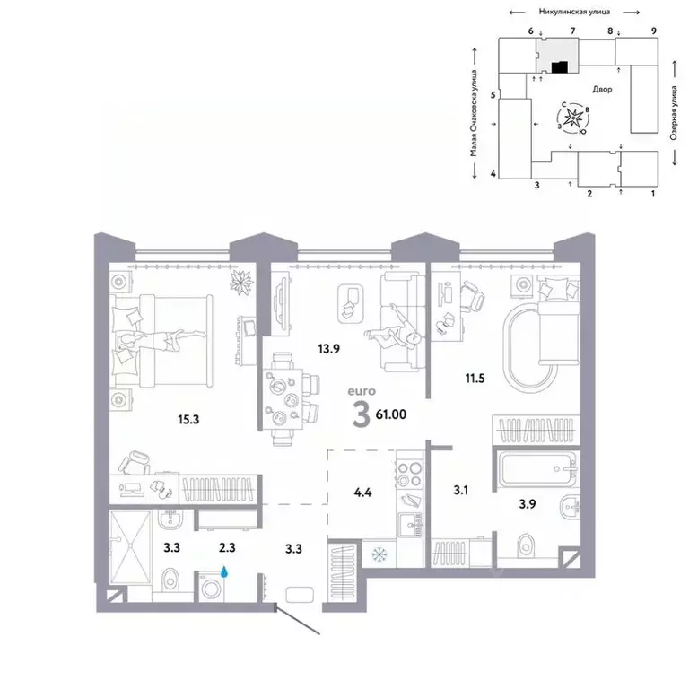 3-к кв. Москва Озерная ул., 42С7 (61.0 м) - Фото 0