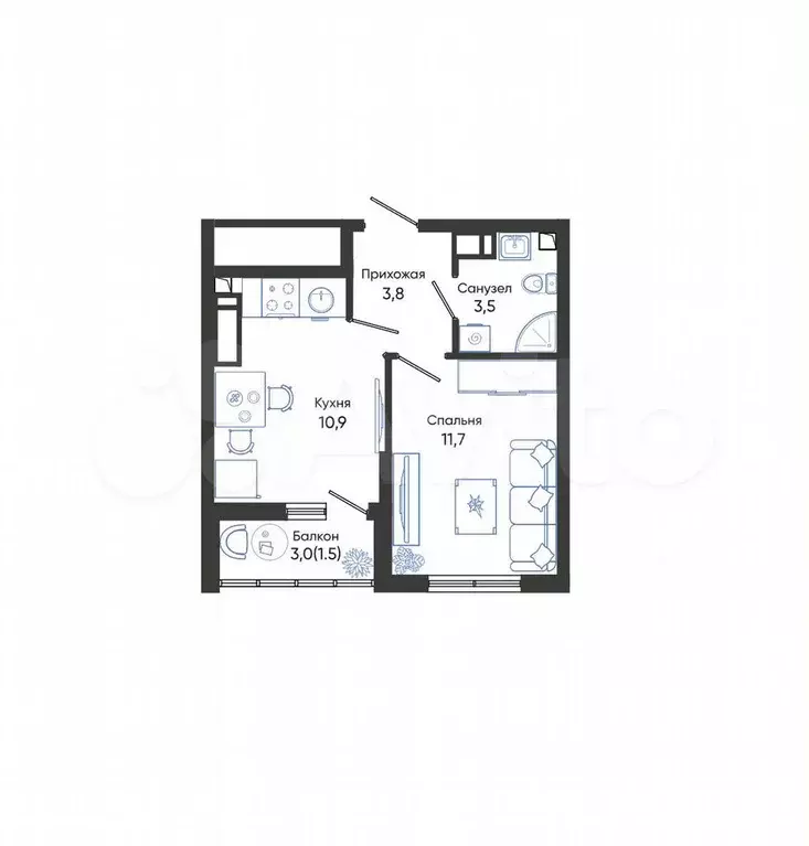 1-к. квартира, 31,4 м, 20/24 эт. - Фото 1