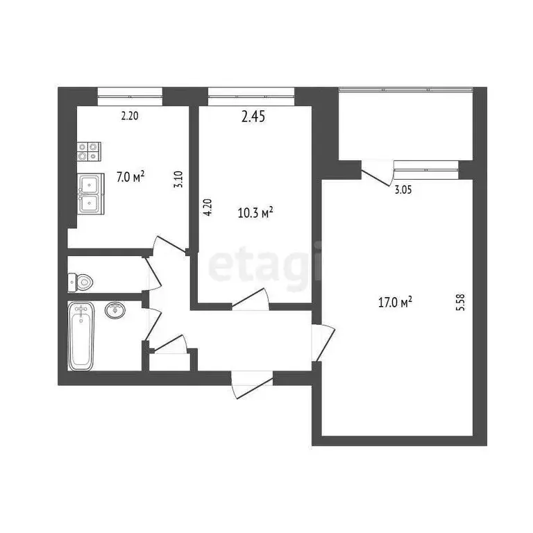 2-комнатная квартира: Омск, Заозёрная улица, 9 (45 м) - Фото 0