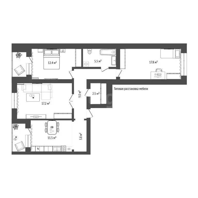 3-комнатная квартира: Тюмень, улица Михаила Сперанского, 33/1 (79.7 м) - Фото 1