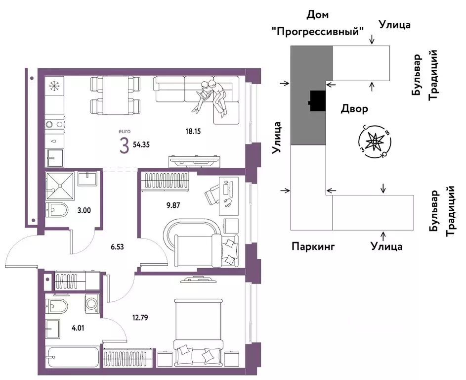 3-к кв. Тюменская область, Тюмень ул. Андрея Кореневского, 1к1 (54.35 ... - Фото 0