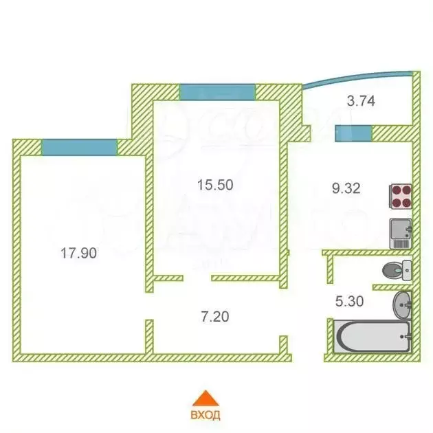 2-к. квартира, 60 м, 9/16 эт. - Фото 0