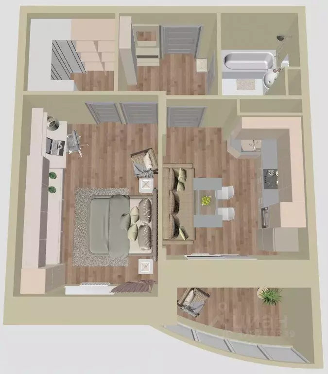 Квартира, 1 комната, 45.81 м - Фото 2