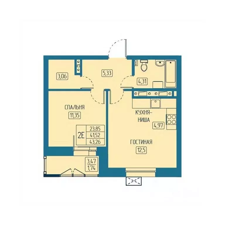 2-к кв. Красноярский край, Красноярск Свободный просп. (43.26 м) - Фото 1