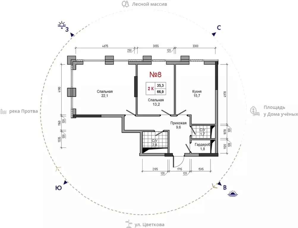 2-к кв. Калужская область, Обнинск ул. Усачева (66.9 м) - Фото 0