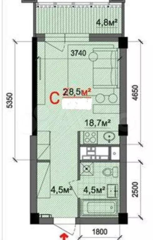 Квартира-студия, 28,5 м, 20/25 эт. - Фото 0