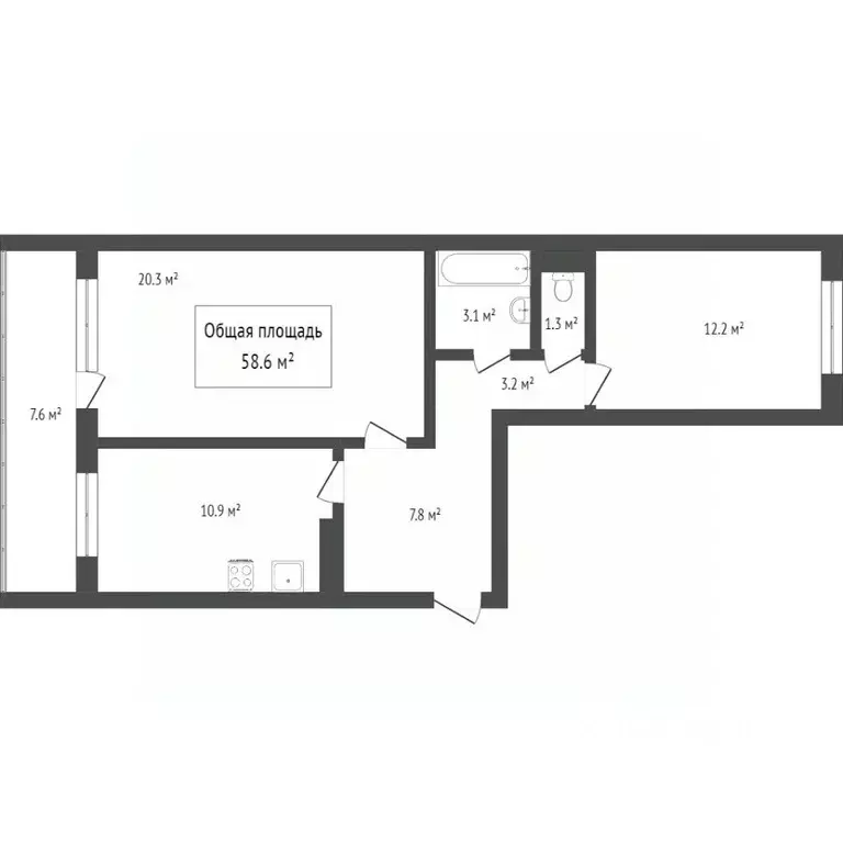 2-к кв. Томская область, Томск ул. Андрея Крячкова, 21 (59.6 м) - Фото 2