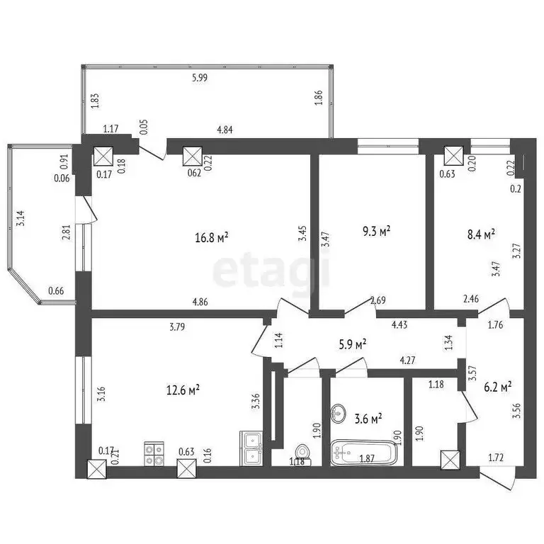 3-комнатная квартира: Орёл, Октябрьская улица, 77 (78.1 м) - Фото 1
