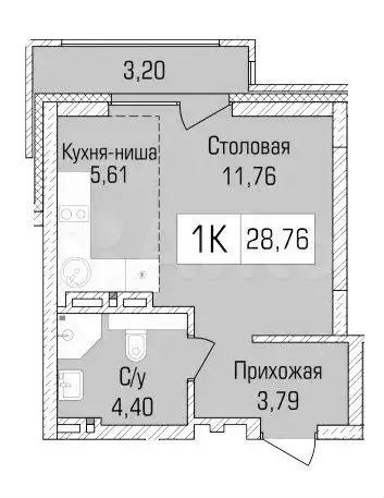 Квартира-студия, 28,8м, 4/9эт. - Фото 0