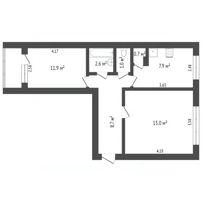 2-к кв. Ямало-Ненецкий АО, Новый Уренгой Сибирская ул., 63 (47.2 м) - Фото 2