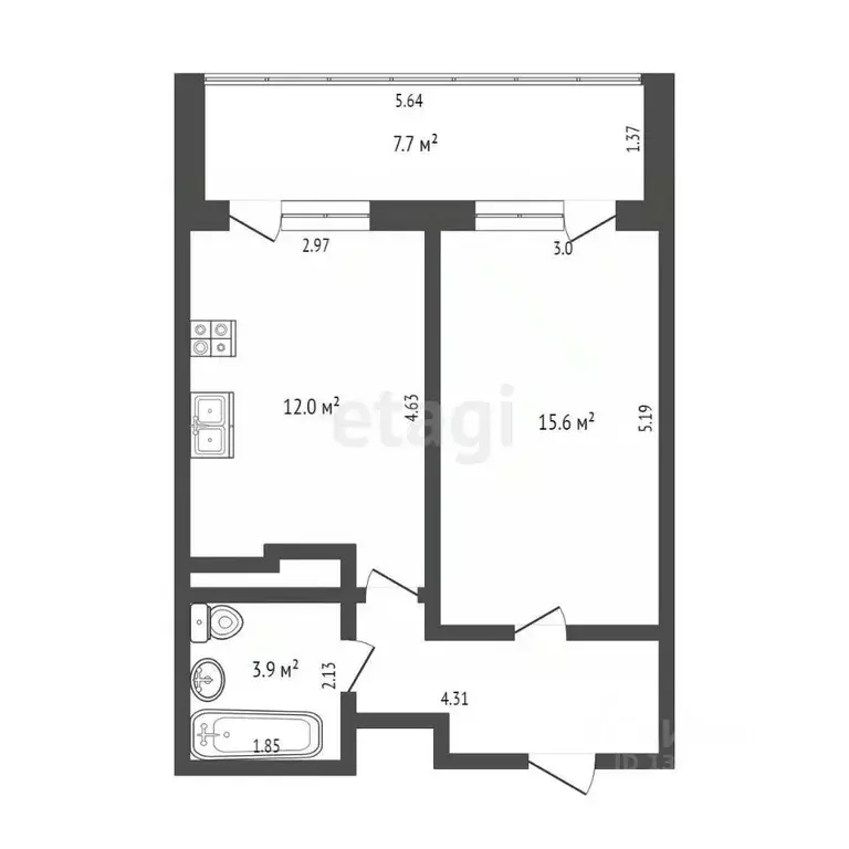 1-к кв. Тюменская область, Тюмень ул. Малыгина, 90 (38.9 м) - Фото 2