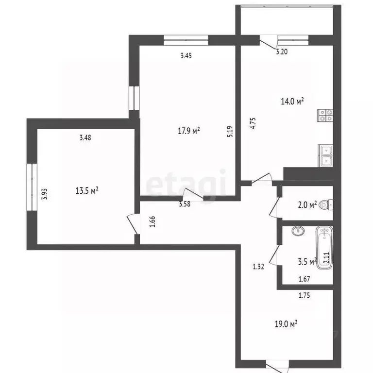 2-к кв. Татарстан, Набережные Челны ул. Виктора Полякова, 21 (73.0 м) - Фото 2