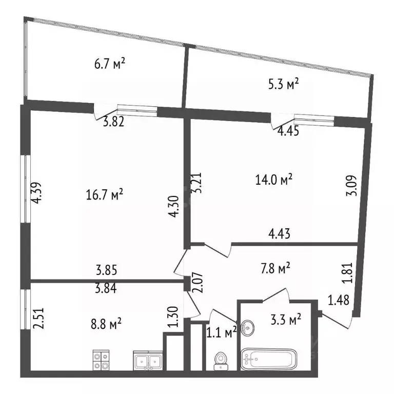 2-к кв. Санкт-Петербург Туристская ул., 22 (51.7 м) - Фото 2