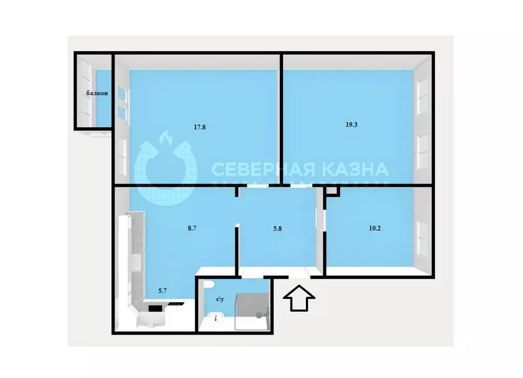 3-комнатная квартира: Екатеринбург, улица Сакко и Ванцетти, 55 (67.5 ... - Фото 1