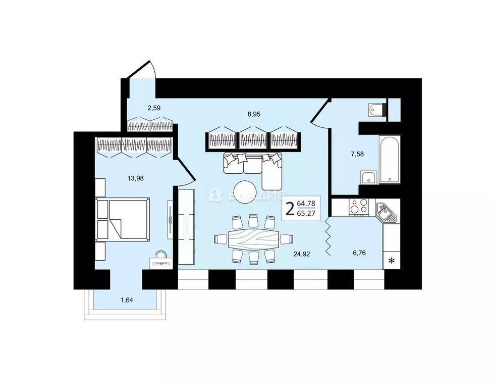 2-к кв. Санкт-Петербург ул. Карташихина, 13 (65.3 м) - Фото 1