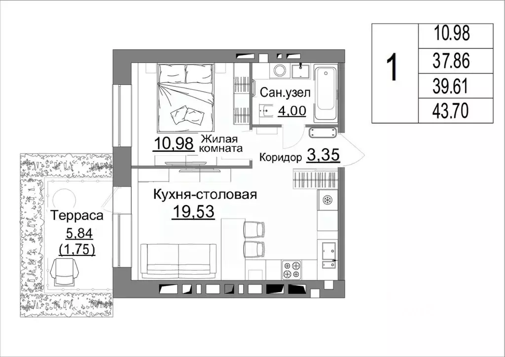 1-к кв. Калужская область, Калуга Жилыеы Острова кв-л,  (39.61 м) - Фото 0