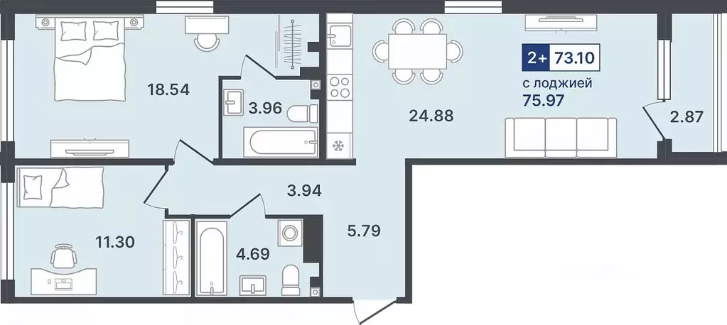 2-к кв. Тюменская область, Тюмень ул. Алексея Сергиенко, 1 (73.1 м) - Фото 1