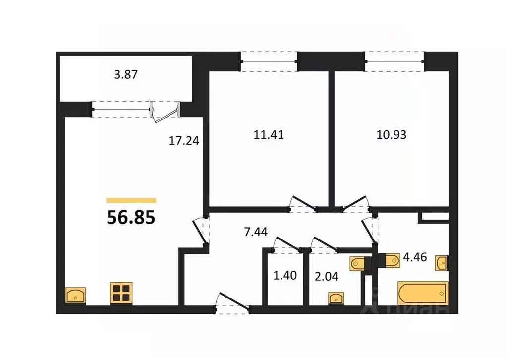 2-к кв. Воронежская область, Воронеж ул. Матросова, 60 (56.85 м) - Фото 0