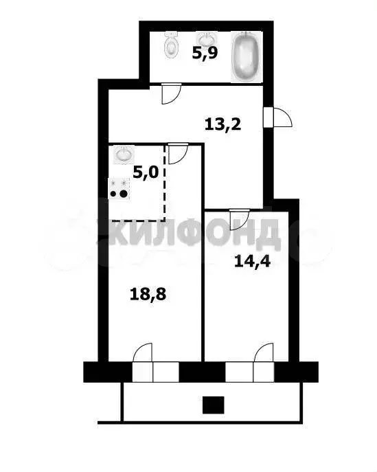 2-к. квартира, 57,6 м, 5/17 эт. - Фото 0