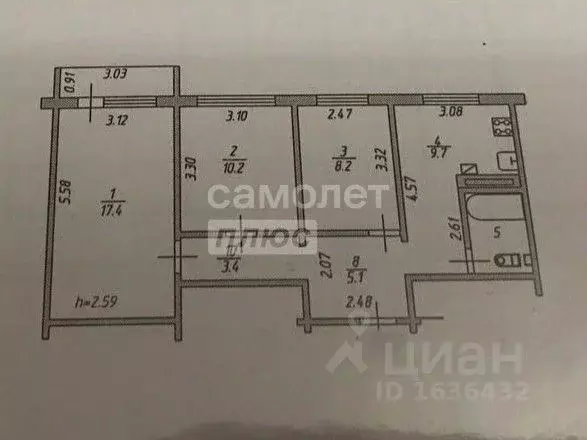 3-к кв. Ивановская область, Кохма ул. Ивановская, 63 (57.1 м) - Фото 2