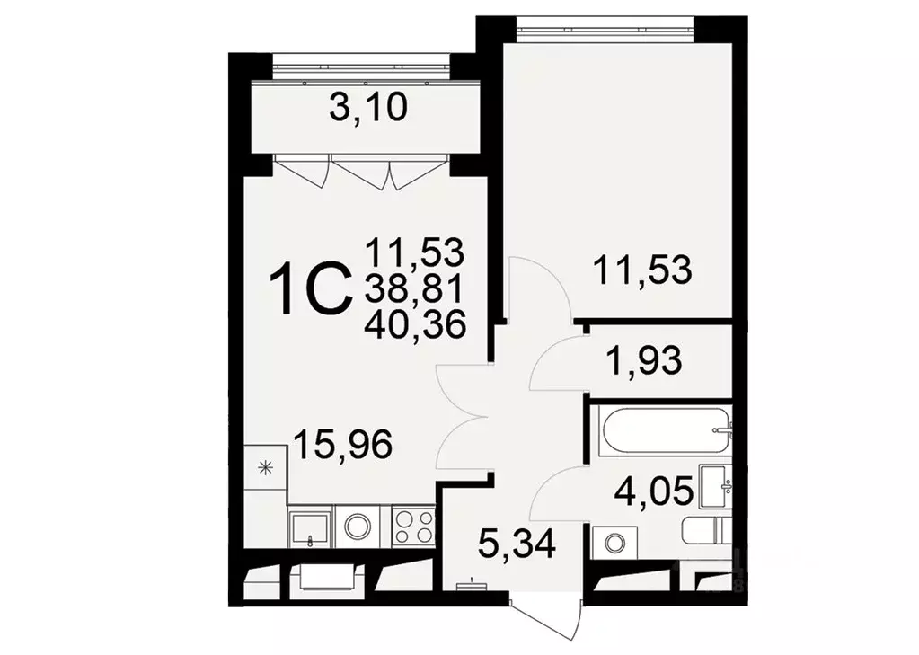 1-к кв. Тульская область, Тула Одоевское ш., 73Б (40.36 м) - Фото 1