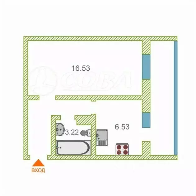 1-к кв. Тюменская область, Тюмень ул. Алматинская, 12 (39.7 м) - Фото 2