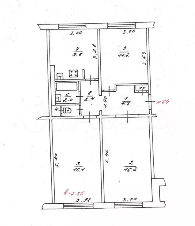 3-к. квартира, 63,8 м, 1/5 эт. - Фото 0