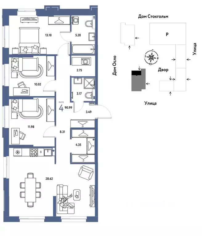 4-к кв. Тюменская область, Тюмень  (90.99 м) - Фото 0