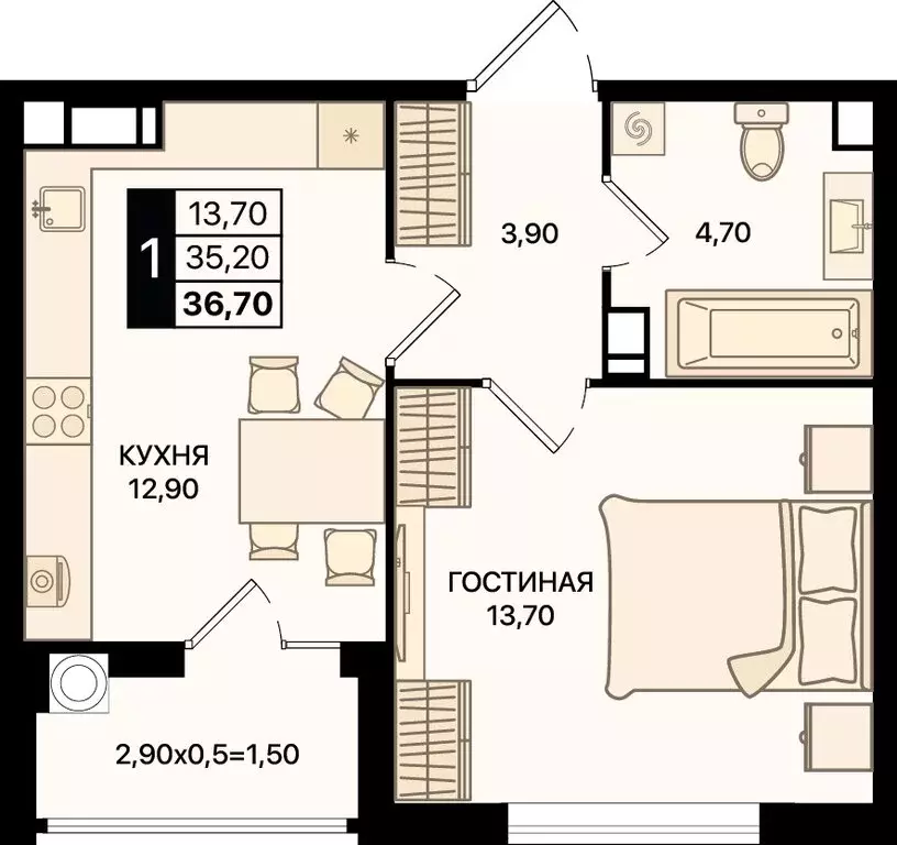 1-комнатная квартира: Ростов-на-Дону, проспект 40-летия Победы, ... - Фото 0