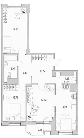 3-к кв. Санкт-Петербург ул. Кустодиева, 7к1 (92.1 м) - Фото 1