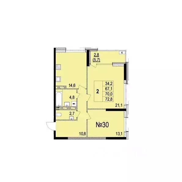 2-к кв. Ярославская область, Ярославль ул. Лисицына, 6В (70.0 м) - Фото 1
