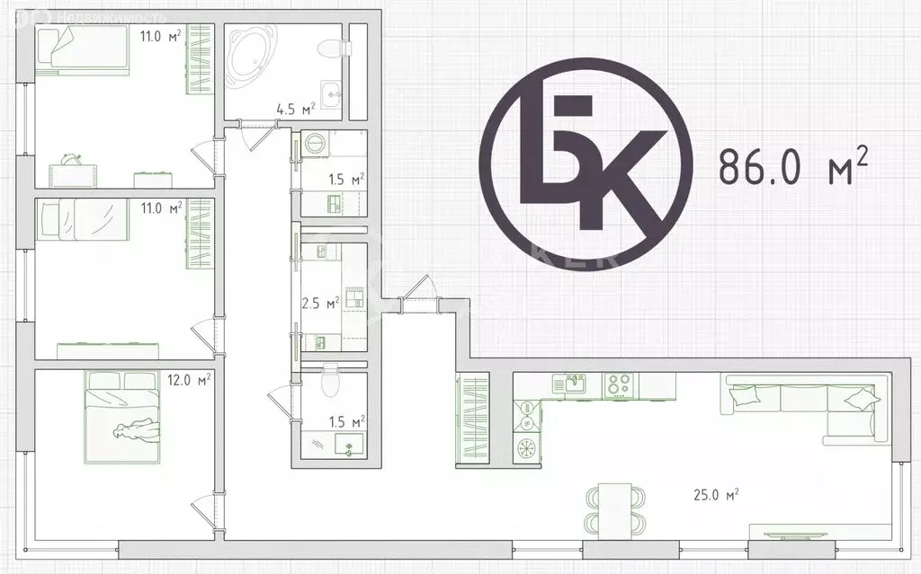 3-комнатная квартира: Новосибирск, улица Владимира Заровного, 38 (86 ... - Фото 1