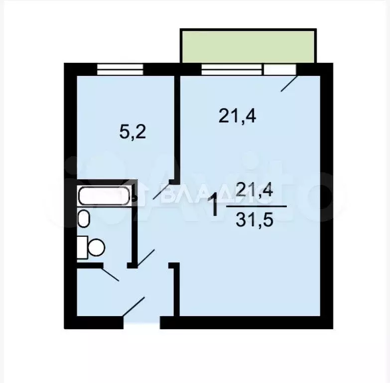 1-к. квартира, 32 м, 6/9 эт. - Фото 0