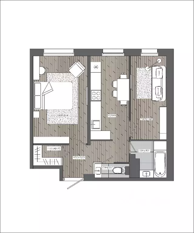 2-к кв. Ханты-Мансийский АО, Сургут 30А мкр,  (48.32 м) - Фото 0