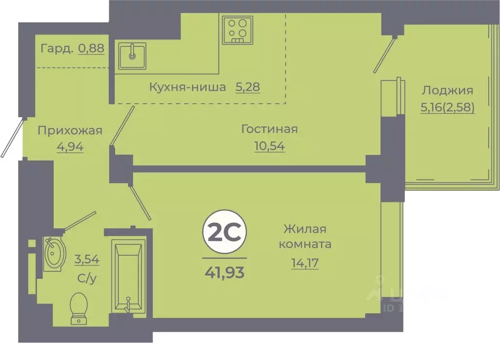 2-к кв. Ростовская область, Ростов-на-Дону ул. Жданова, 31 (41.5 м) - Фото 1