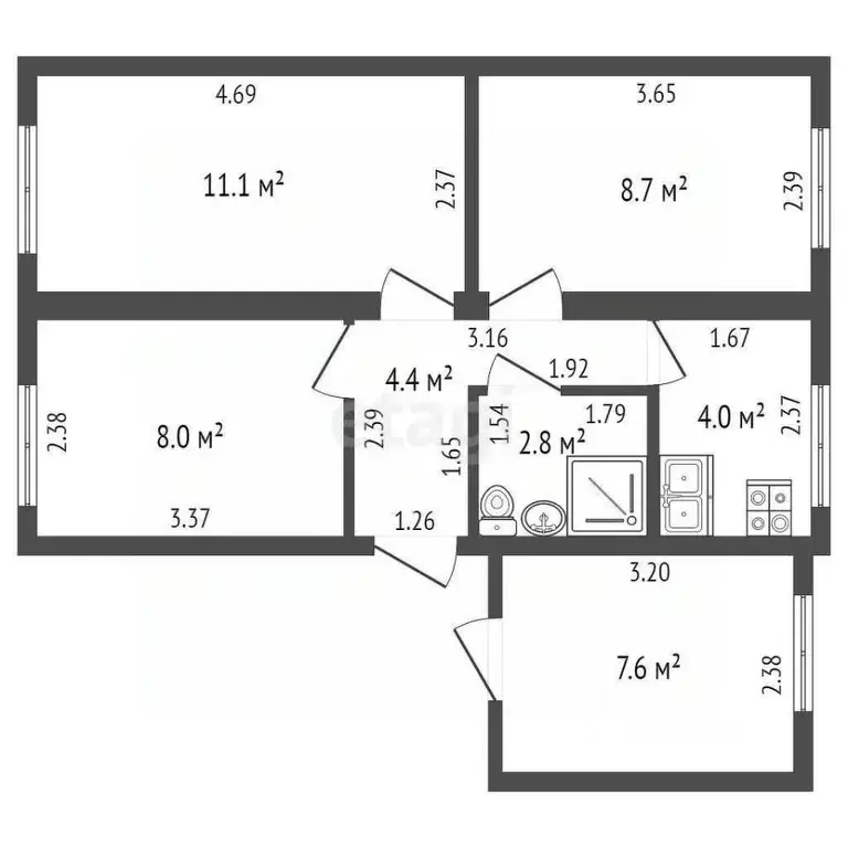 3-к кв. Крым, Судак Энергетиков кв-л, 12 (42.8 м) - Фото 1