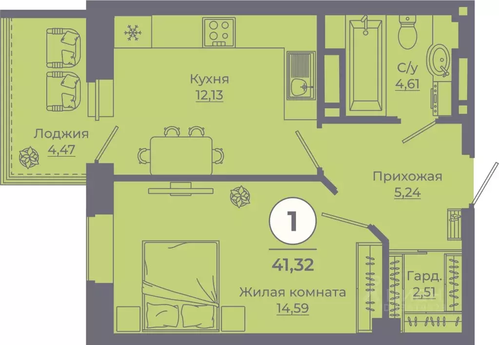 1-к кв. Ростовская область, Ростов-на-Дону ул. Еременко, 113 (41.19 м) - Фото 0