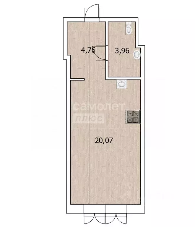 Студия Тюменская область, Тюмень ул. Судостроителей, 42 (28.79 м) - Фото 2