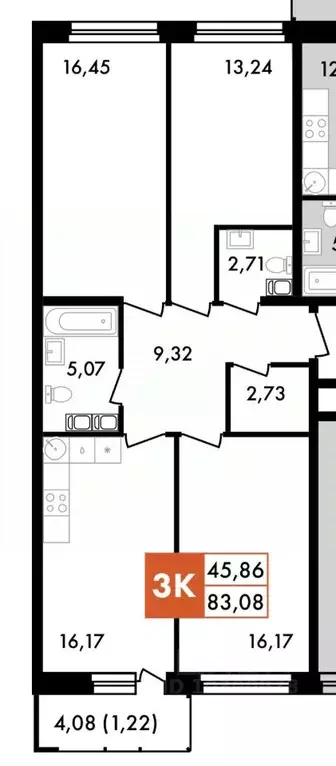 3-к кв. Калужская область, Калуга Первый на Правом жилой комплекс, 1 ... - Фото 2