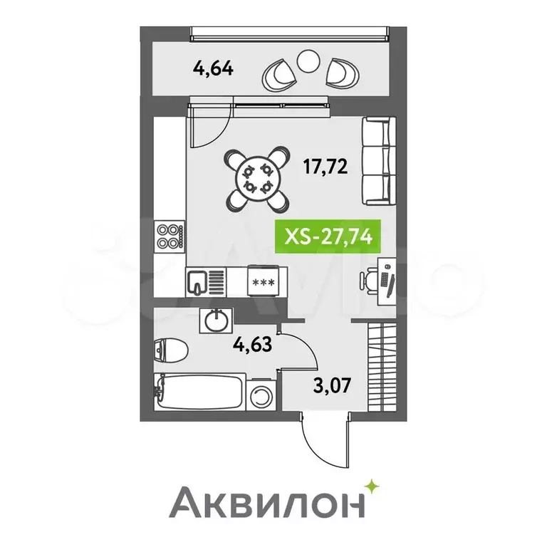 Квартира-студия, 27,7 м, 11/12 эт. - Фото 0