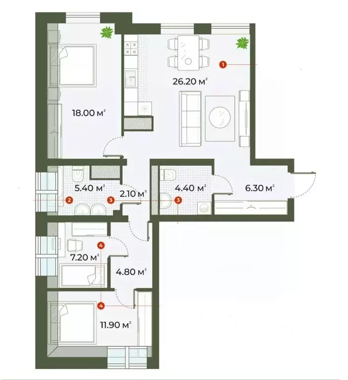 2-к кв. Санкт-Петербург Зеленогорская ул., 3 (87.9 м) - Фото 1