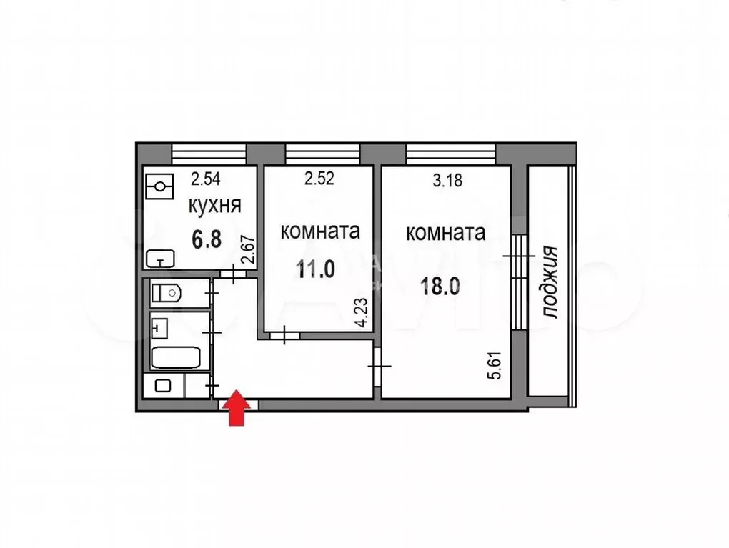 2-к. квартира, 45 м, 2/9 эт. - Фото 0